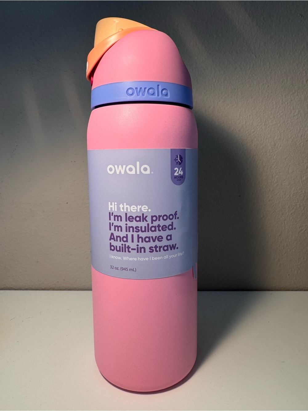 owala Pink Insulated Leak-Proof Water Bottle with Built-In Straw